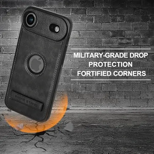 KSELF Leather Case for iPhone 17 Air Case, Protective Slim with Kickstand Shockproof Phone Cases, Built-in Invisible Stand Compatible with iPhone 17 Air 6.6'' (Black) - 4