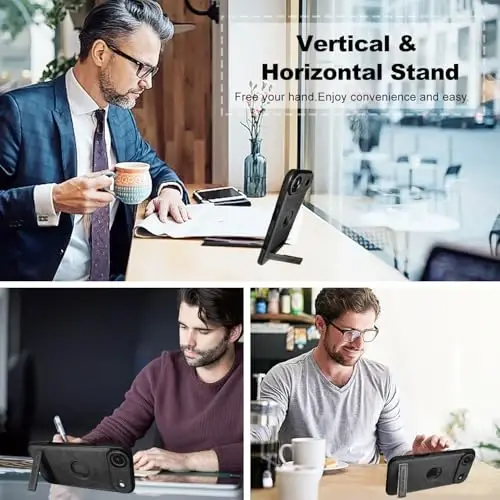 KSELF Leather Case for iPhone 17 Air Case, Protective Slim with Kickstand Shockproof Phone Cases, Built-in Invisible Stand Compatible with iPhone 17 Air 6.6'' (Black) - 5