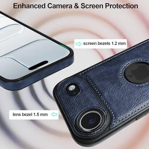 KSELF Leather Case for iPhone 17 Air Case, Protective Slim with Kickstand Shockproof Phone Cases, Built-in Invisible Stand Compatible with iPhone 17 Air 6.6'' (Blue) - 3