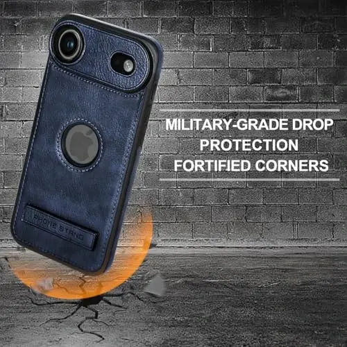 KSELF Leather Case for iPhone 17 Air Case, Protective Slim with Kickstand Shockproof Phone Cases, Built-in Invisible Stand Compatible with iPhone 17 Air 6.6'' (Blue) - 4