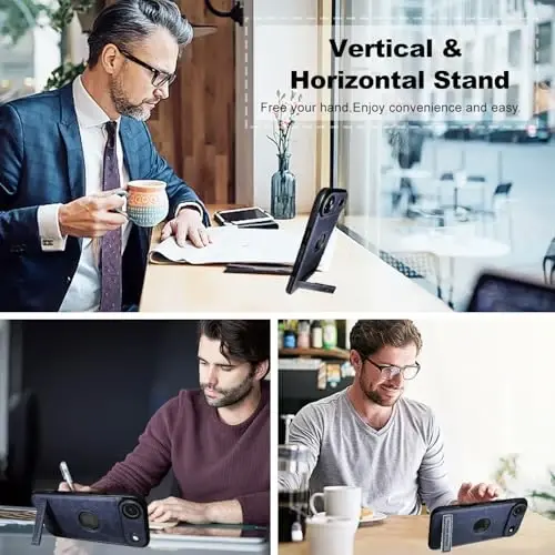 KSELF Leather Case for iPhone 17 Air Case, Protective Slim with Kickstand Shockproof Phone Cases, Built-in Invisible Stand Compatible with iPhone 17 Air 6.6'' (Blue) - 5