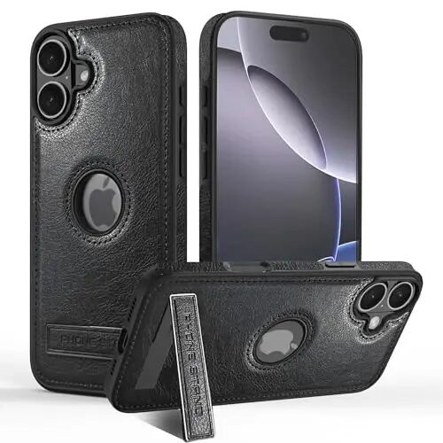 KSELF Leather Case for iPhone 17 Case, Protective Slim with Kickstand Shockproof Phone Cases, Built-in Invisible Stand Compatible with iPhone 17 6.3'' (Black) - KSELF