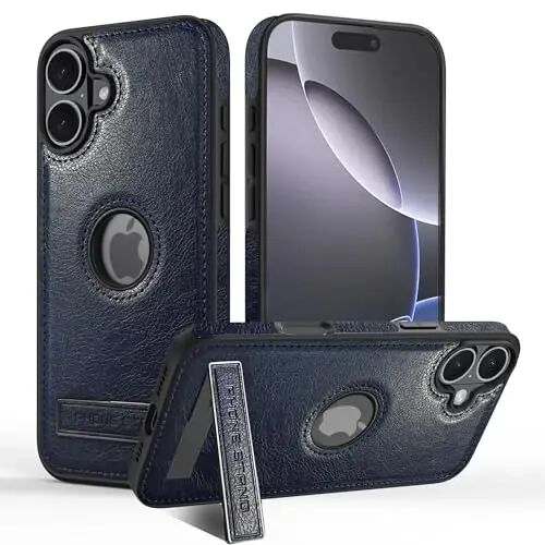 KSELF Leather Case for iPhone 17 Case, Protective Slim with Kickstand Shockproof Phone Cases, Built-in Invisible Stand Compatible with iPhone 17 6.3'' (Blue) - KSELF