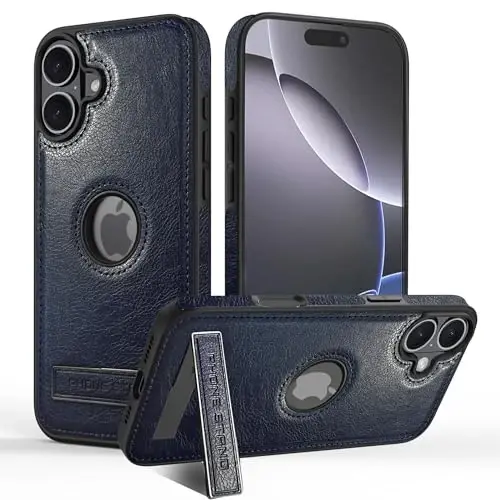 KSELF Leather Case for iPhone 17 Case, Protective Slim with Kickstand Shockproof Phone Cases, Built-in Invisible Stand Compatible with iPhone 17 6.3'' (Blue) - KSELF