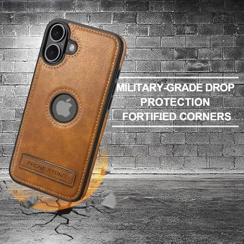 KSELF Leather Case for iPhone 17 Case, Protective Slim with Kickstand Shockproof Phone Cases, Built-in Invisible Stand Compatible with iPhone 17 6.3'' (Brown) - 3