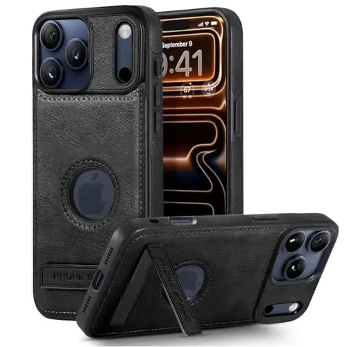 KSELF Leather Case for iPhone 17 Pro Case, Protective Slim with Kickstand Shockproof Phone Cases, Built-in Invisible Stand Compatible with iPhone 17 Pro 6.3'' (Black) 