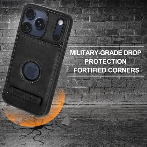 KSELF Leather Case for iPhone 17 Pro Case, Protective Slim with Kickstand Shockproof Phone Cases, Built-in Invisible Stand Compatible with iPhone 17 Pro 6.3'' (Black) - 4