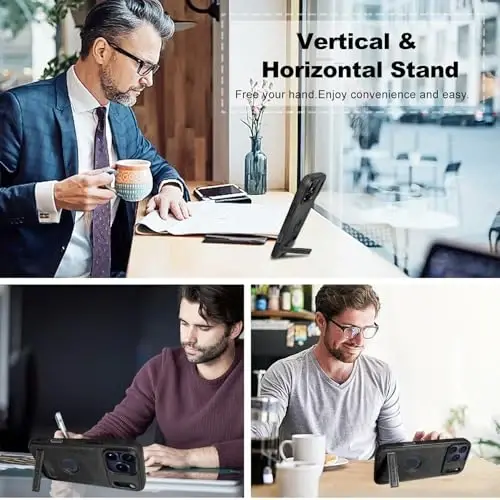 KSELF Leather Case for iPhone 17 Pro Case, Protective Slim with Kickstand Shockproof Phone Cases, Built-in Invisible Stand Compatible with iPhone 17 Pro 6.3'' (Black) - 5