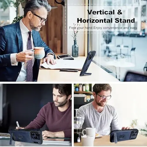 KSELF Leather Case for iPhone 17 Pro Case, Protective Slim with Kickstand Shockproof Phone Cases, Built-in Invisible Stand Compatible with iPhone 17 Pro 6.3'' (Blue) - 5