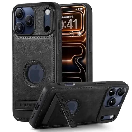 KSELF Leather Case for iPhone 17 Pro Max Case, Protective Slim with Kickstand Shockproof Phone Cases, Built-in Invisible Stand Compatible with iPhone 17 Pro Max 6.9'' (Black) - KSELF