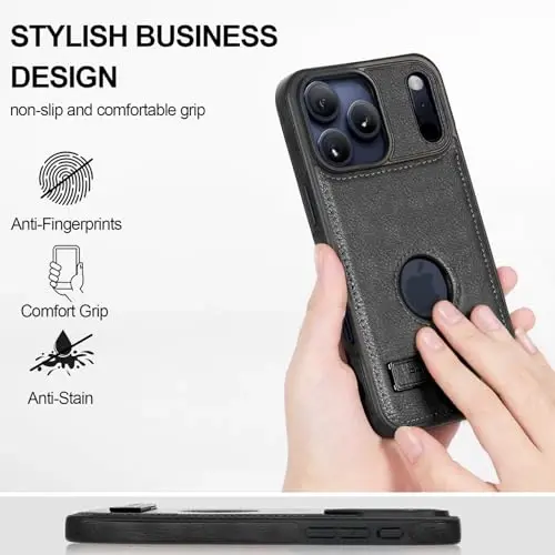 KSELF Leather Case for iPhone 17 Pro Max Case, Protective Slim with Kickstand Shockproof Phone Cases, Built-in Invisible Stand Compatible with iPhone 17 Pro Max 6.9'' (Black) - 2