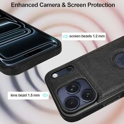 KSELF Leather Case for iPhone 17 Pro Max Case, Protective Slim with Kickstand Shockproof Phone Cases, Built-in Invisible Stand Compatible with iPhone 17 Pro Max 6.9'' (Black) - 3