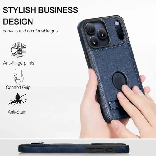 KSELF Leather Case for iPhone 17 Pro Max Case, Protective Slim with Kickstand Shockproof Phone Cases, Built-in Invisible Stand Compatible with iPhone 17 Pro Max 6.9'' (Blue) - 2
