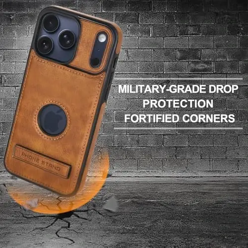 KSELF Leather Case for iPhone 17 Pro Max Case, Protective Slim with Kickstand Shockproof Phone Cases, Built-in Invisible Stand Compatible with iPhone 17 Pro Max 6.9'' (Brown) - 3