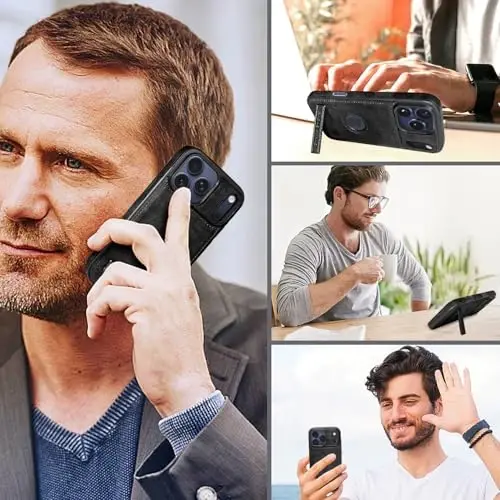 KSELF Leather Case for iPhone 18 Pro Case, Protective Slim with Kickstand Shockproof Phone Cases, Built-in Stand Compatible with iPhone 18 Pro 6.3'' (Black) - 5