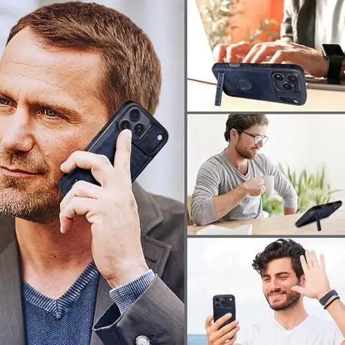KSELF Leather Case for iPhone 18 Pro Case, Protective Slim with Kickstand Shockproof Phone Cases, Built-in Stand Compatible with iPhone 18 Pro 6.3'' (Blue) - 6