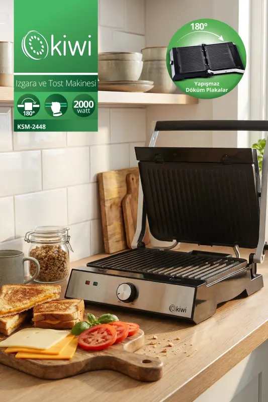 Ksm-2447 Inox Removable Plate Grill And Toaster Machine, Stainless Steel, Grill - KIWI