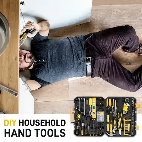 Ktaxon 190 dona asboblar to'plami, umumiy uy-ro'zg'or qo'l asboblari to'plami rozetkali kalit avtomobil ta'mirlash asbobi, saqlash qutisi bilan, sariq - KTAXON (1)