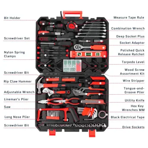 Ktaxon, 198 Piece Tool Set Red & Black Finish High Quality & Easy to Carry - 1