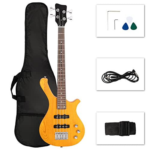 Ktaxon 4 String Electric Bass Guitar, 36-inch Bass Guitar Kit with Split single-coil Pickup, Rosewood Fretboard, Mahogany Body for Kids, Boy and Girl(Yellow) - 1