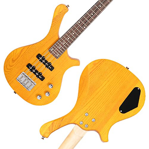 Ktaxon 4 String Electric Bass Guitar, 36-inch Bass Guitar Kit with Split single-coil Pickup, Rosewood Fretboard, Mahogany Body for Kids, Boy and Girl(Yellow) - 4