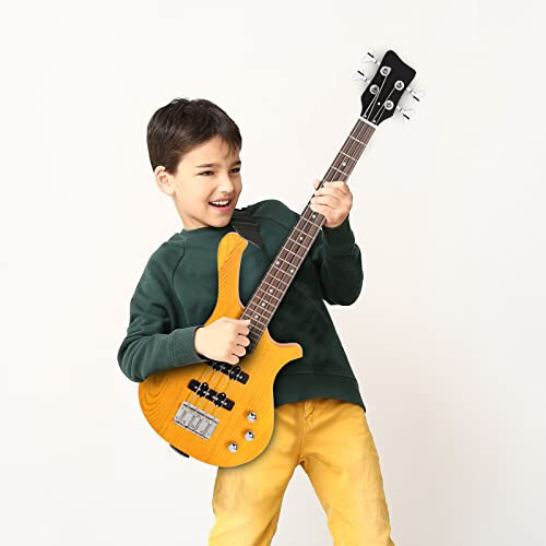 Ktaxon 4 String Electric Bass Guitar, 36-inch Bass Guitar Kit with Split single-coil Pickup, Rosewood Fretboard, Mahogany Body for Kids, Boy and Girl(Yellow) - 7