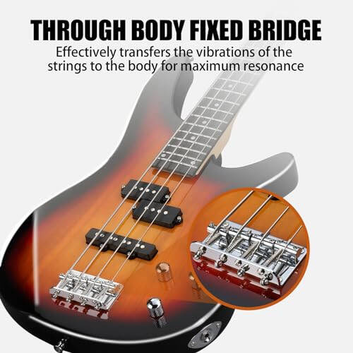 Ktaxon Electric Bass Guitar 4 String Bass Guitar with 20 Watt Amplifier, PJ Type Pickup, Naturally air-dried Maple Neck, Rosewood Fretboard, Basswood Body(Sunset) - 3