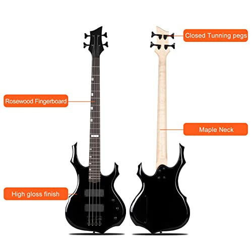 Ktaxon Electric Bass Guitar Full Size Flame Design Bass Set with 20 Watt Amplifier, Portable Bass Bag, Superior Amp Wire, Adjustable Guitar Strap, Plectrum, Wrench Tool(Black) - 3