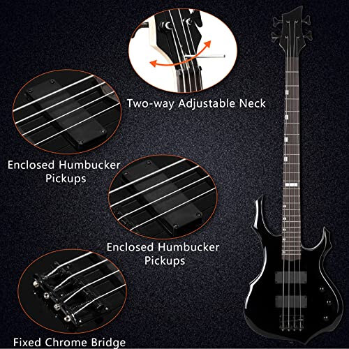 Ktaxon Electric Bass Guitar Full Size Flame Design Bass Set with 20 Watt Amplifier, Portable Bass Bag, Superior Amp Wire, Adjustable Guitar Strap, Plectrum, Wrench Tool(Black) - 4