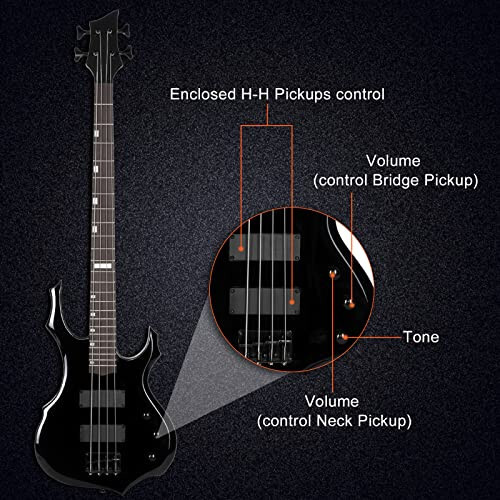 Ktaxon Electric Bass Guitar Full Size Flame Design Bass Set with 20 Watt Amplifier, Portable Bass Bag, Superior Amp Wire, Adjustable Guitar Strap, Plectrum, Wrench Tool(Black) - 5