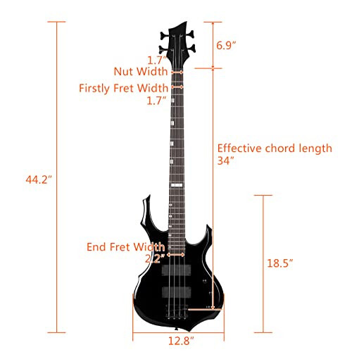 Ktaxon Electric Bass Guitar Full Size Flame Design Bass Set with 20 Watt Amplifier, Portable Bass Bag, Superior Amp Wire, Adjustable Guitar Strap, Plectrum, Wrench Tool(Black) - 6