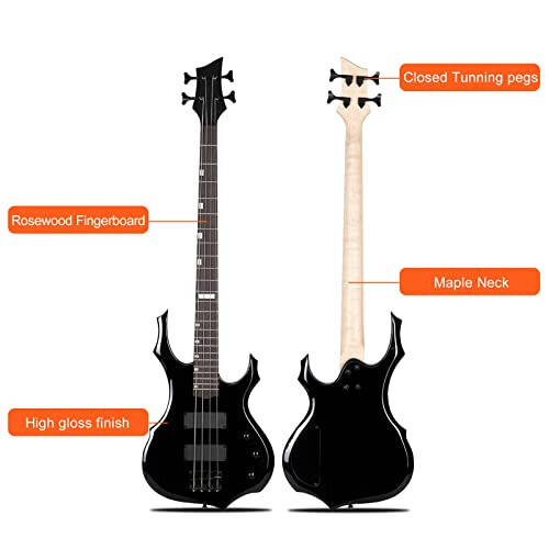 Ktaxon Elektr Bass Gitara To'liq Hajmdagi Flame Dizayndagi Bass To'plam 20 Wattli Kuchaytirgich, Ko'chma Bass Sumkasi, Zo'r Amper Simi, Sozlanuvchan Gitara Tasmasi, Mediana, Kalit Asbobi(Qora) - 3