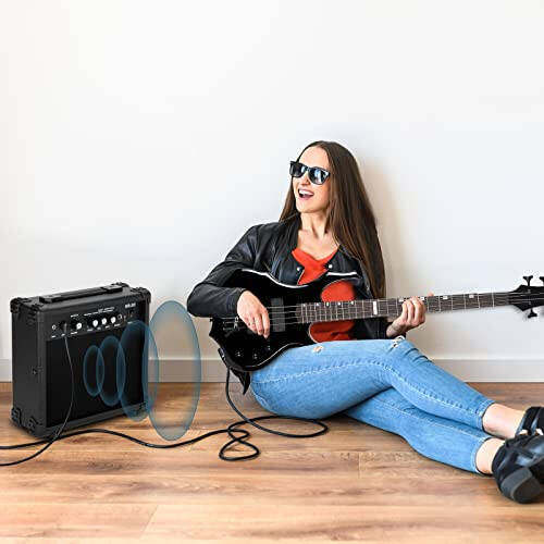 Ktaxon Elektrik Bas Gitar Tam Boy Alev Desenli Bas Seti 20 Watt Amplifikatör, Taşınabilir Bas Çantası, Üstün Amfi Kablosu, Ayarlanabilir Gitar Kayışı, Penası, Anahtar Aleti(Siyah) - 2