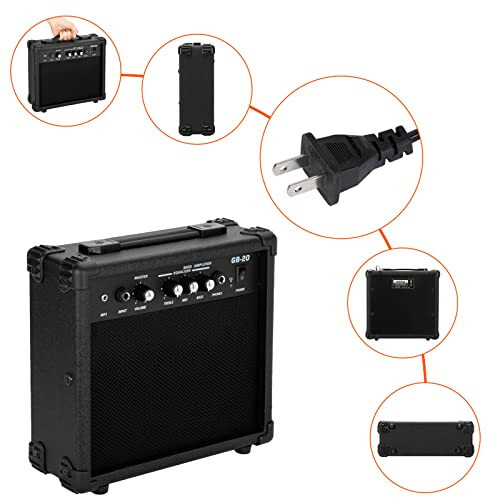 Ktaxon Elektrik Bas Gitar Tam Boy Alev Desenli Bas Seti 20 Watt Amplifikatör, Taşınabilir Bas Çantası, Üstün Amfi Kablosu, Ayarlanabilir Gitar Kayışı, Penası, Anahtar Aleti(Siyah) - 7