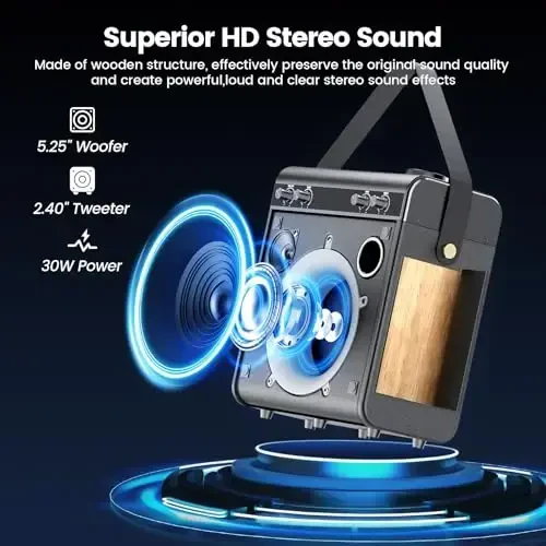 Ktrenv Karaoke Machine with 2 Wireless Microphones, Portable Bluetooth Speaker for Adults Kids with Bass Treble Echo PA System with Remote,LED Light, Supports TF Card,USB,AUX in,TWS,FM,REC for Party - 3