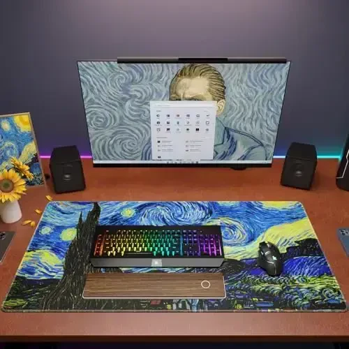 KTRIO Large Gaming Mouse Pad with Stitched Edges, Extended Mousepad with Superior Micro-Weave Cloth, Non-Slip Base, Water Resist Keyboard Pad for Gamer, Office & Home, 31.5x15.7in, Starry Night - 6