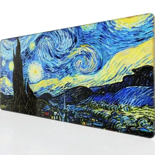 KTRIO Large Gaming Mouse Pad with Stitched Edges, Extended Mousepad with Superior Micro-Weave Cloth, Non-Slip Base, Water Resist Keyboard Pad for Gamer, Office & Home, 31.5x15.7in, Starry Night - 1