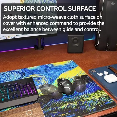 KTRIO Large Gaming Mouse Pad with Stitched Edges, Extended Mousepad with Superior Micro-Weave Cloth, Non-Slip Base, Water Resist Keyboard Pad for Gamer, Office & Home, 31.5x15.7in, Starry Night - KTRIO (1)