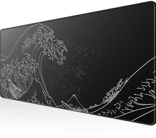 KTRIO Large Gaming Mouse Pad, Desk Mat, 31.5 x 11.8 in, Kanagawa Wave, XL | Smooth Micro-Weave Surface, Artistic Pattern Design, Non-Slip Rubber Base, Durable Stitched Edges, Office & Home Use - KTRIO