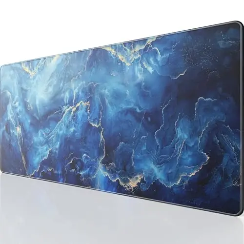 KTRIO Large Gaming Mouse Pad, Desk Mat, 31.5 x 11.8 in, Blue Marble, XL | Smooth Micro-Weave Surface, Artistic Pattern Design, Non-Slip Rubber Base, Durable Stitched Edges, Office & Home Use 
