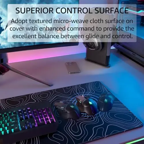 KTRIO Large Gaming Mouse Pad, Desk Mat, 31.5 x 11.8 in, Black Topographic, XL - 2