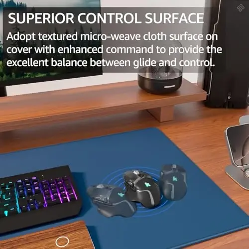 KTRIO Large Gaming Mouse Pad Desk Mat, Superior Micro-Weave Cloth, Non-Slip Rubber Base, Stitched Edges, Water-Resistant, for Gamer, Office & Home, 31.5 x 15.7 Inch，Navy Blue - KTRIO (1)