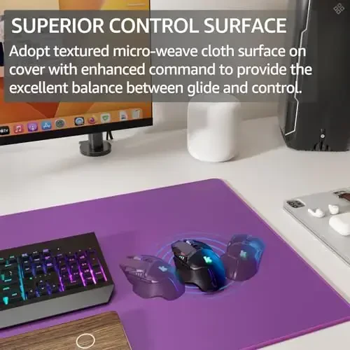 KTRIO Large Gaming Mouse Pad with Stitched Edges, Extended Mousepad with Superior Micro-Weave Cloth, Non-Slip Base, Water Resist Keyboard Pad for Gamer, Office & Home, 31.5x15.7in, Violet Purple - KTRIO (1)