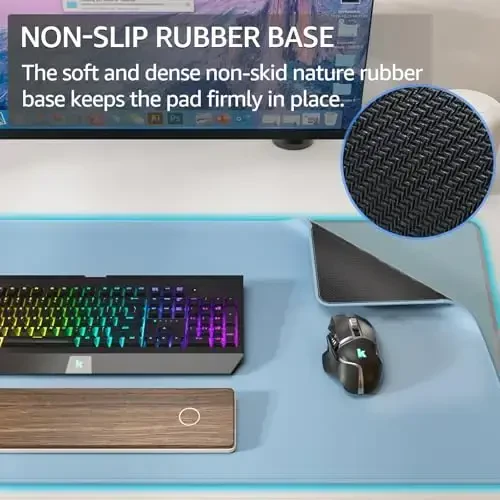 KTRIO Large Gaming Mouse Pad with Stitched Edges, Extended Mousepad with Superior Micro-Weave Cloth, Non-Slip Base, Water Resist Keyboard Pad for Gamer, Office & Home, 31.5x15.7in, Ice Blue - 4