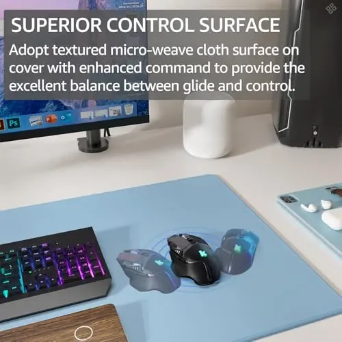 KTRIO Large Gaming Mouse Pad Desk Mat, Superior Micro-Weave Cloth, Non-Slip Rubber Base, Stitched Edges, Water-Resistant, for Gamer, Office & Home, 31.5 x 15.7 Inch，Ice Blue - 2