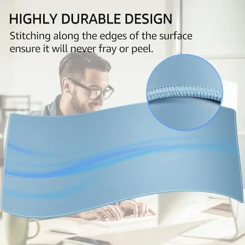 KTRIO Large Gaming Mouse Pad Desk Mat, Superior Micro-Weave Cloth, Non-Slip Rubber Base, Stitched Edges, Water-Resistant, for Gamer, Office & Home, 31.5 x 15.7 Inch，Ice Blue - 3