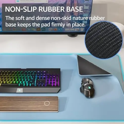 KTRIO Large Gaming Mouse Pad Desk Mat, Superior Micro-Weave Cloth, Non-Slip Rubber Base, Stitched Edges, Water-Resistant, for Gamer, Office & Home, 31.5 x 15.7 Inch，Ice Blue - 4