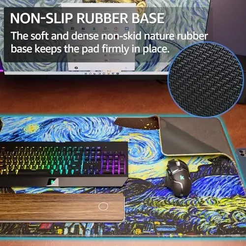 KTRIO Large Gaming Mouse Pad Desk Mat, Superior Micro-Weave Cloth, Non-Slip Rubber Base, Stitched Edges, Water-Resistant, for Gamer, Office & Home, 31.5 x 15.7 Inch，Starry Night - 4
