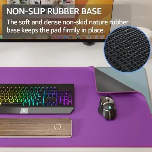 KTRIO Large Gaming Mouse Pad Desk Mat, Superior Micro-Weave Cloth, Non-Slip Rubber Base, Stitched Edges, Water-Resistant, for Gamer, Office & Home, 31.5 x 15.7 Inch，Violet Purple - 3