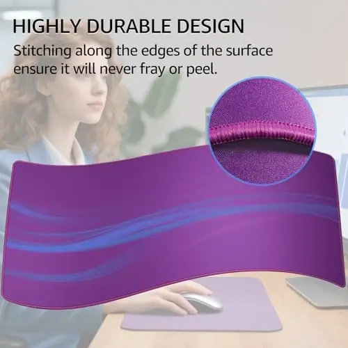 KTRIO Large Gaming Mouse Pad Desk Mat, Superior Micro-Weave Cloth, Non-Slip Rubber Base, Stitched Edges, Water-Resistant, for Gamer, Office & Home, 31.5 x 15.7 Inch，Violet Purple - 4